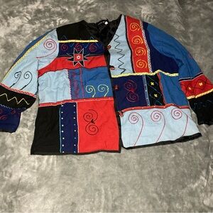 Indigo Moon Jacket Women 2X? Blue Red Boho Embroidered Art Wear Hippie